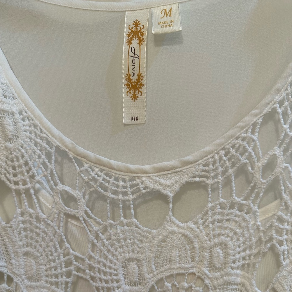 Adiva Ivory Crochet Sleeveless Top Cotton/Polyester M - Picture 5 of 7